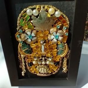 Gold jewelry skull handcrafted upcycled vintage